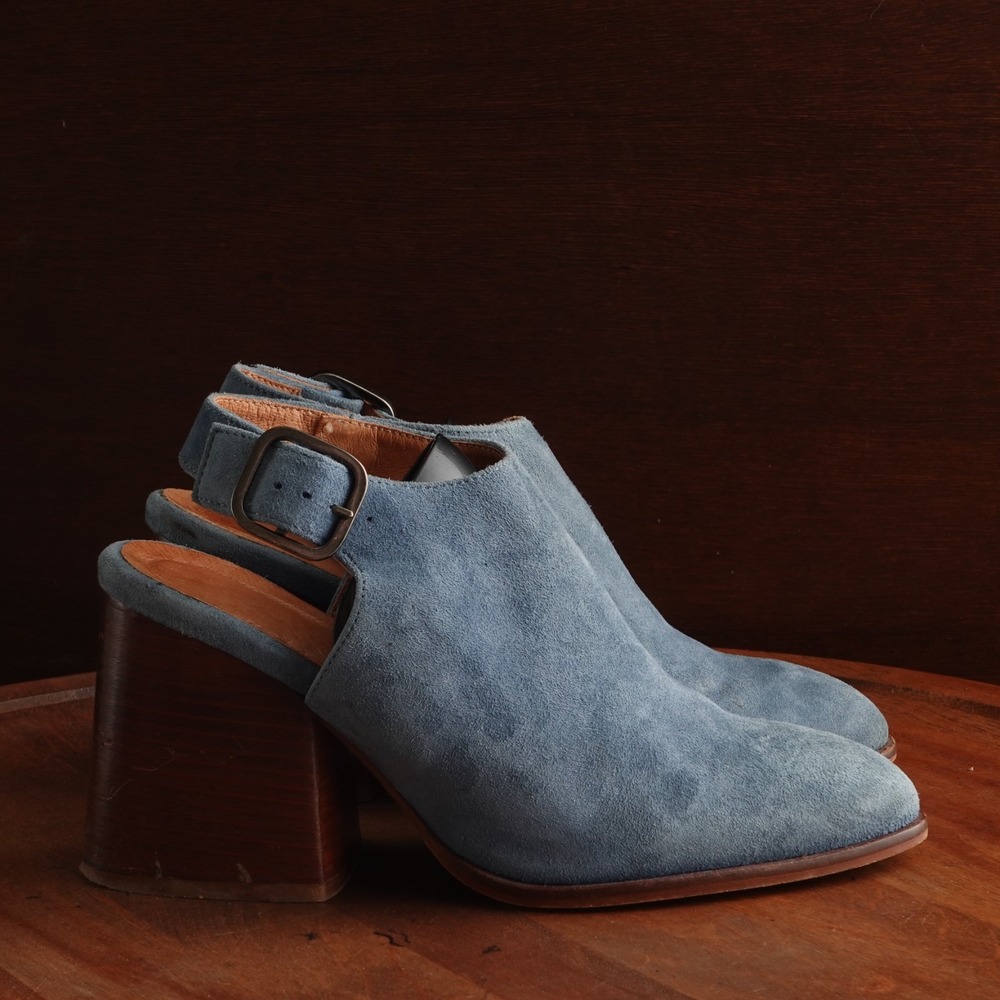 Gee WaWa Heels Womens SZ EU 37 US 6.5-7 Blue Suede Western Coastal Festival Boho